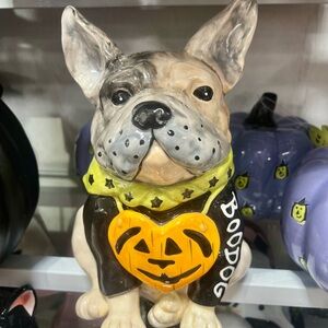 NEW Blue Sky Halloween BULLDOG LARGE Figurine with Orange and Black Accents